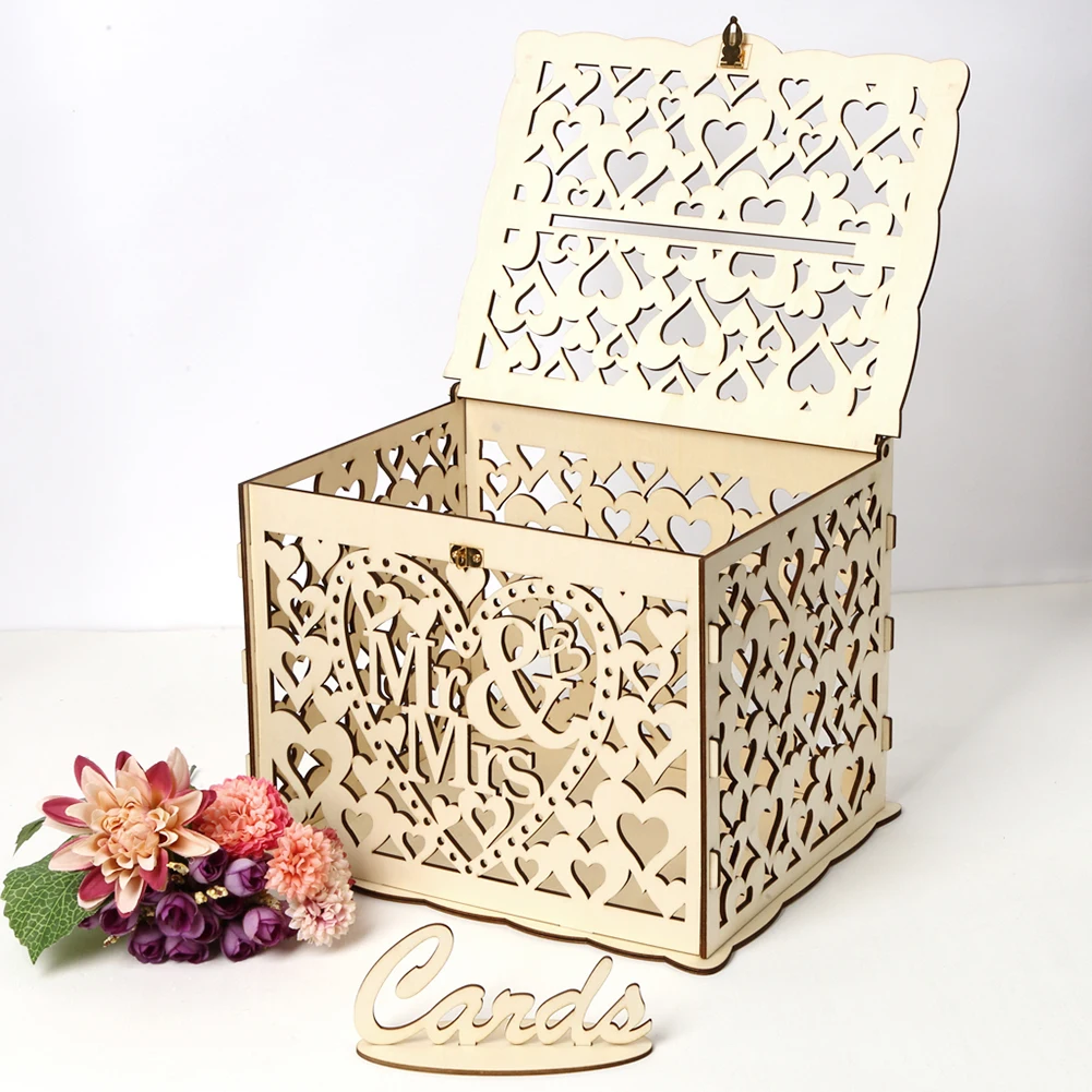 Wedding Card Box - Ahşap evlilik davetiyesi kutu düğün dekorasyon